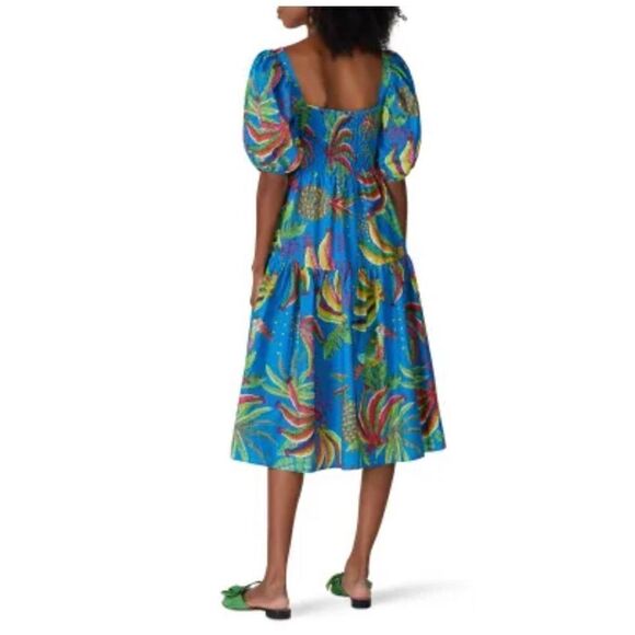 FARM RIO Tropics Tiered Midi Dress In Blue Banana Print Midi Dress Women’s Sz XS - Picture 2 of 15